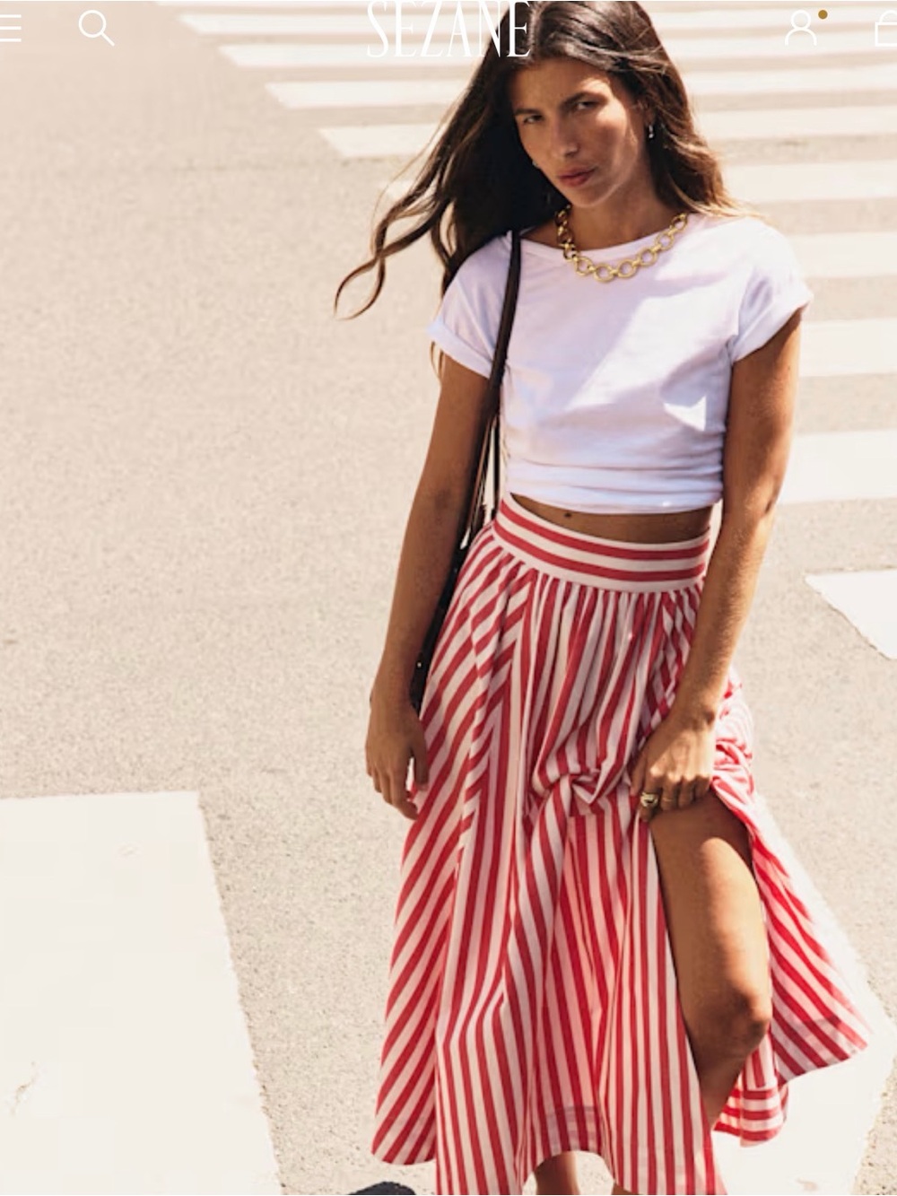 ISO Sezane Arianna Skirt Ecru with Red Stripes
